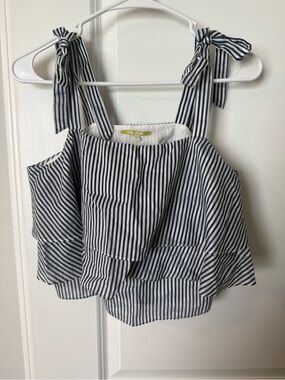 Gianni Bini Navy & White Striped Tie-Shoulder Crop Tank